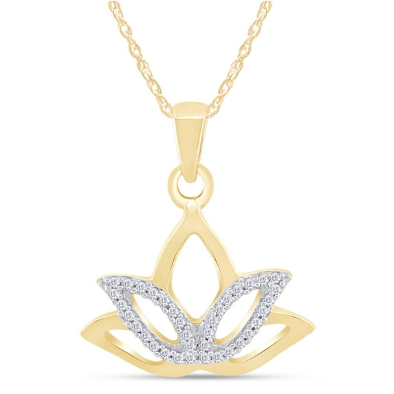 AFFY Natural Diamond Accent Outline Lotus Flower Pendant Necklace in 14k Yellow Gold Over Sterling Silver