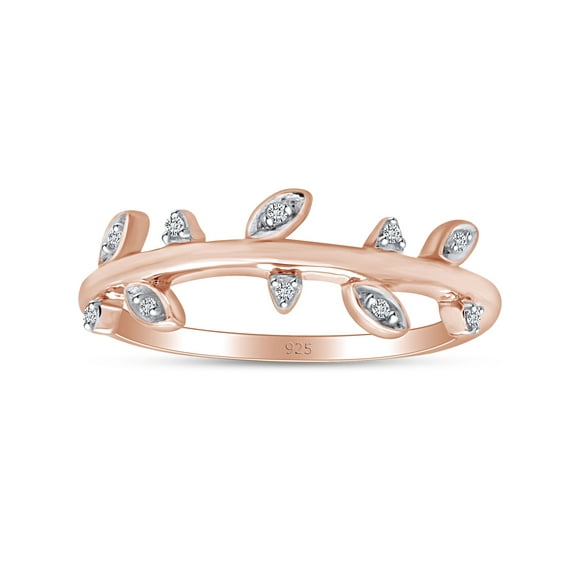 Natural Diamond Accent leaf Wedding Band Ring in 14k Rose Gold Plated 925 Sterling Silver For Women(1/20 Cttw,I-J Color,I2-I3 Clarity)-7