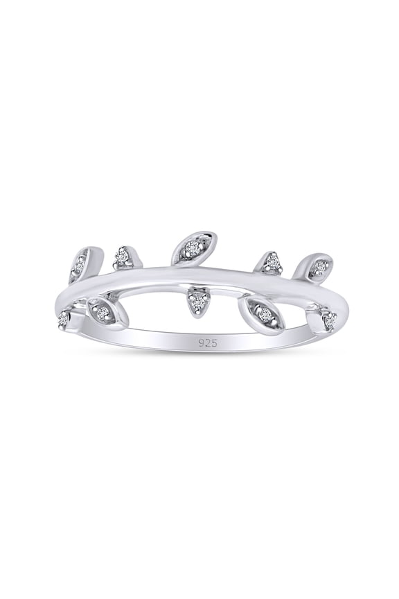 Natural Diamond Accent leaf Wedding Band Ring in 14k White Gold Plated 925 Sterling Silver For Women(1/20 Cttw,I-J Color,I2-I3 Clarity)-7