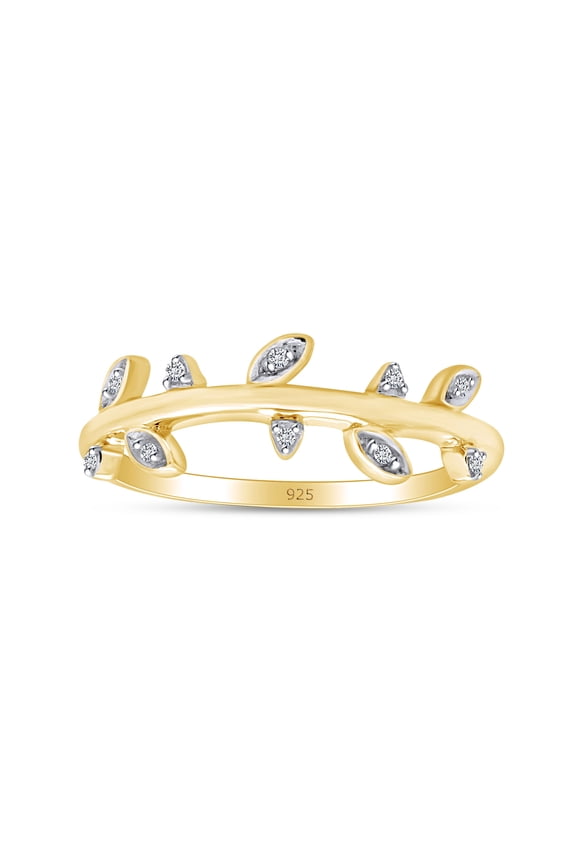 Natural Diamond Accent leaf Wedding Band Ring in 14k Yellow Gold Plated 925 Sterling Silver For Women(1/20 Cttw,I-J Color,I2-I3 Clarity)-8