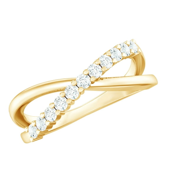 Rosec Jewels Natural Diamond Promise Ring for Women - Diamond Crossover Ring - HI-SI Quality - Ready to Gift for Valentines, 18K Yellow Gold, US 10.50