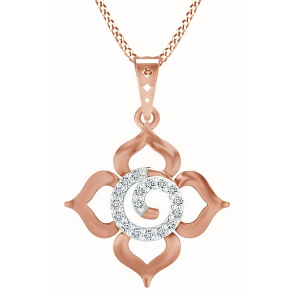 AFFY Natural Diamond Flower Pendant Necklace In 14k Rose Gold