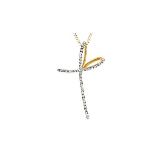 AFFY Natural Diamond Free Form Cross Pendant in 14K Solid Yellow Gold (1/4 cttw)