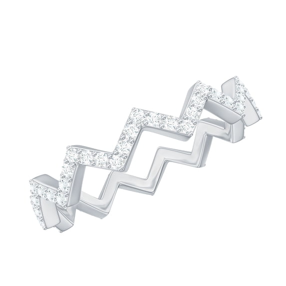 Rosec Jewels Diamond Eternity Ring for Women - HI-SI Quality Certified - Zig Zag Ring - Ready to Gift for Valentines, 10K White Gold, US 12.50