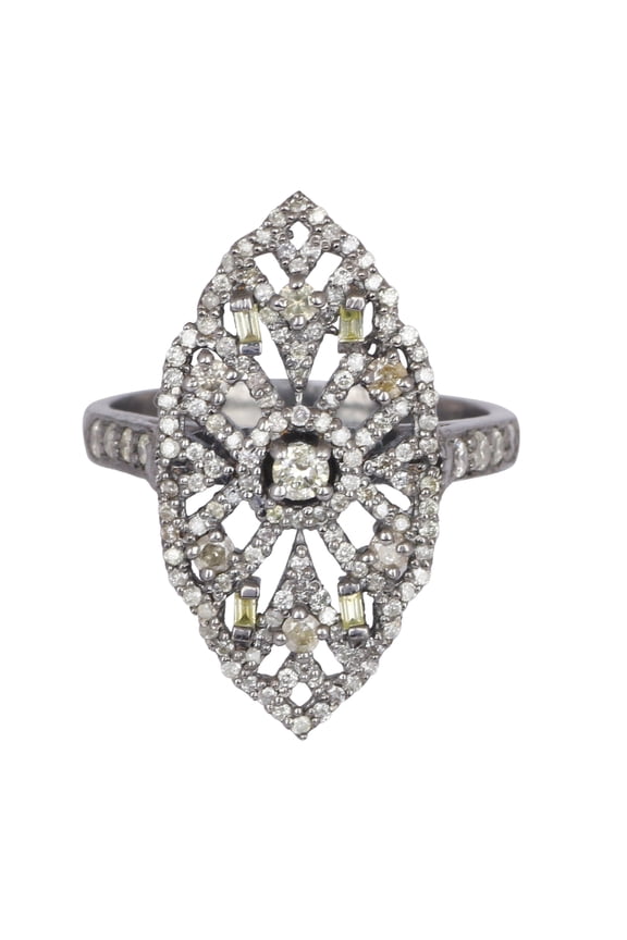 Natural Diamond Gemstone 925 Sterling Silver Victorian Ring