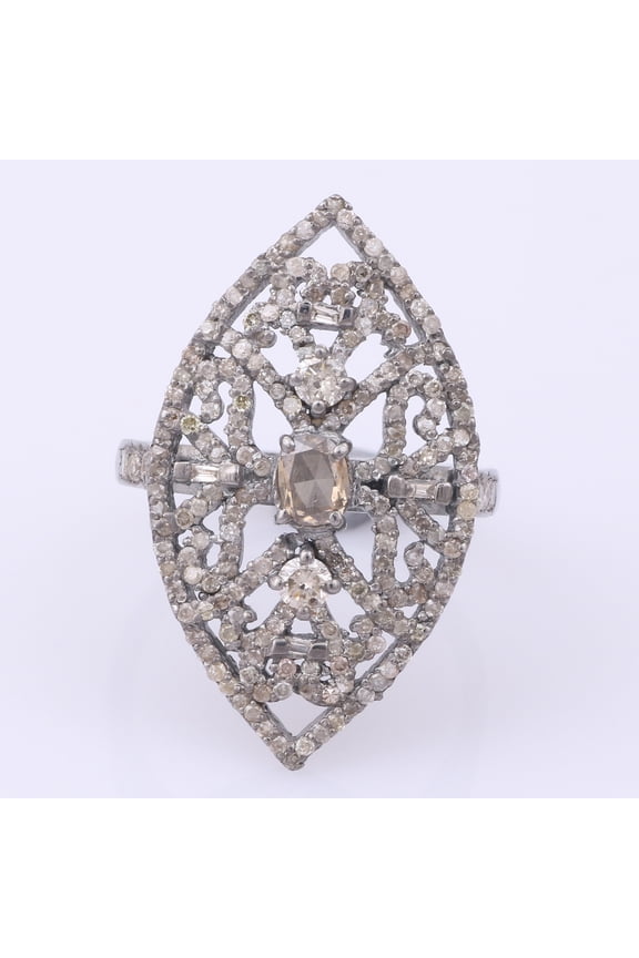 Natural Diamond Gemstone 925 Sterling Silver Victorian Ring