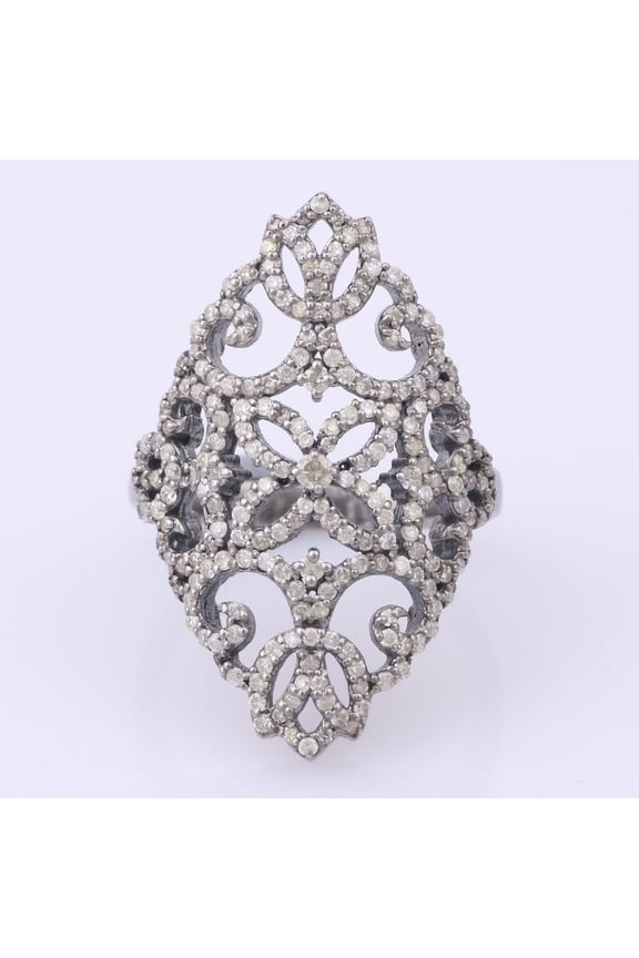 Natural Diamond Gemstone 925 Sterling Silver Victorian Ring