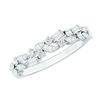 Rosec Jewels Natural Diamond Cluster Wedding Band - Half Eternity Band for Women - HI-SI Quality - With Jewelry Box, 925 Sterling Silver, US 4.00