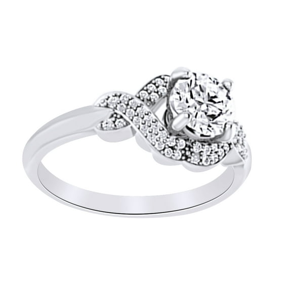 AFFY Natural Diamond Halo Style Wedding Band Ring In 14k Solid White Gold (0.05 Ct),Ring Size-6.5