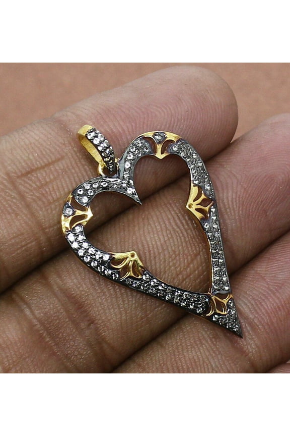 Natural Diamond Heart Shape Pendant 925 Silver Handmade Boho Pendant Gift Charm.