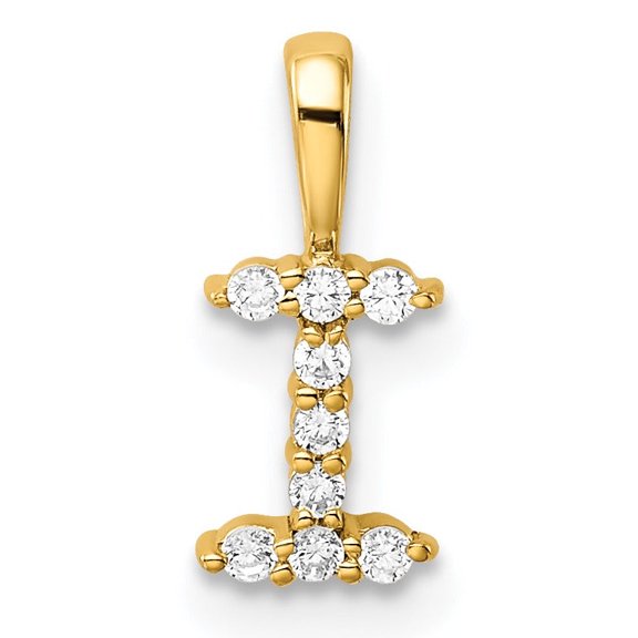Fine Color Jewels Diamond Initial Pendant 14K Yellow Gold Lab Diamond I Letter Women’s