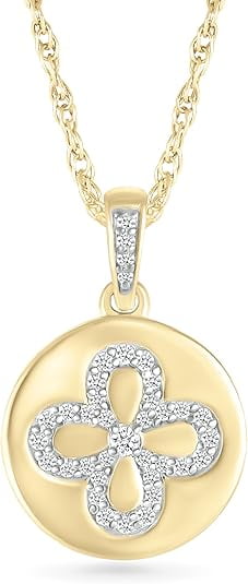 ESTELLA COLLECTION Natural Diamond Lucky Four Leaf Clover Disc Pendant Necklace in 10K Gold Jewelry Gift for Women 1/8 Ct
