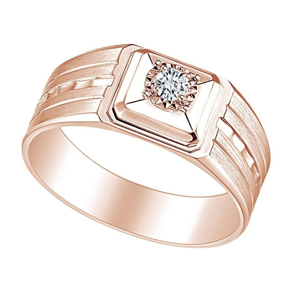 AFFY Natural Diamond Mens Engagement Wedding Band Ring 14k Solid Rose Gold (I-J Color, I2-I3 Clarity, 0.10 Cttw) Ring Size-9.5