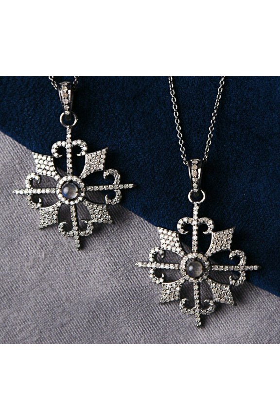 Natural Diamond Moonstone Pendant 925 Sterling Silver Fashion Necklace Charm.