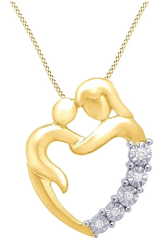 Natural Diamond Mother Pendant Necklace In 14K Yellow Gold Over Sterling Silver