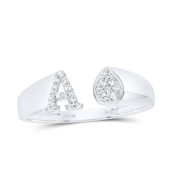Natural Diamond NK Gift Initial "A" Pear Ladies Ring 0.1cttw