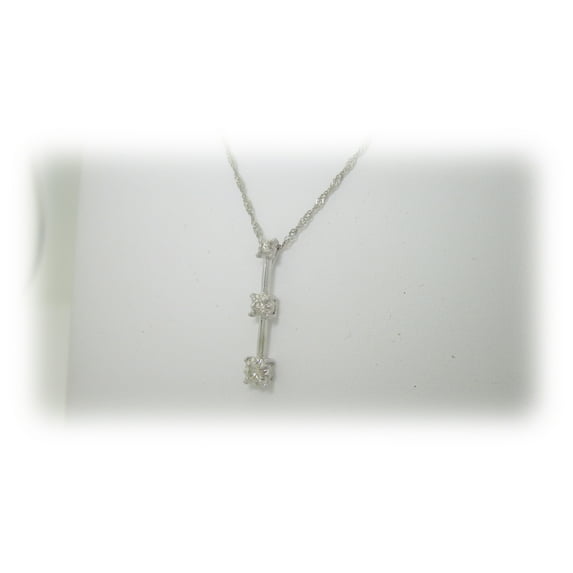 Natural Diamond Necklace Three Stone .16 ctw Eternal Love Pendant 14K Solid White Gold 18"
