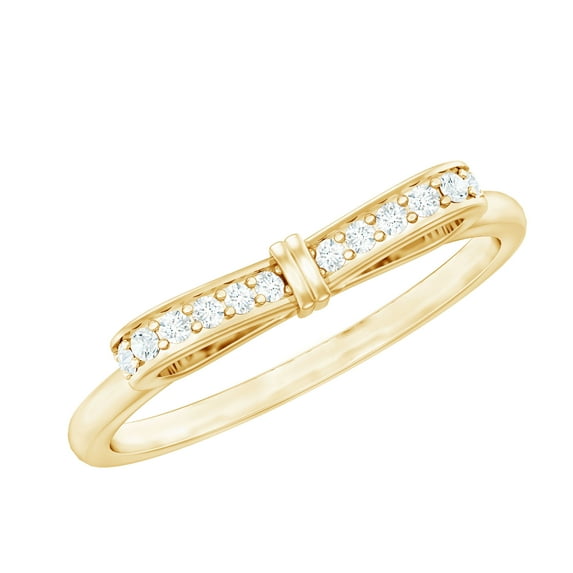 Rosec Jewels Natural Diamond Promise Ring for Women - April Birthstone Bow Tie Ring, 10K Yellow Gold, US 8.00