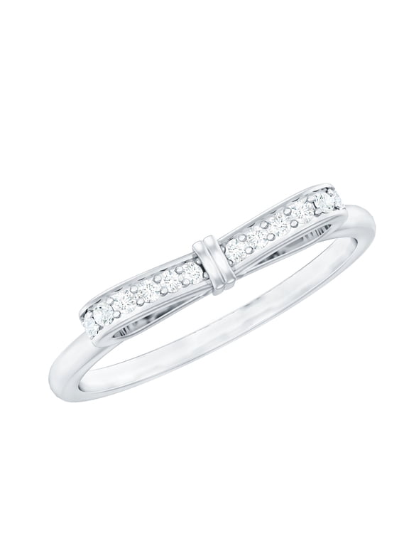 Natural Diamond Promise Ring for Women - April Birthstone Bow Tie Ring, 925 Sterling Silver, US 4.00