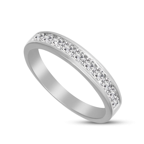 Natural Diamond Ring 10K White Gold 1/2 carat 100% Real Diamond Channel Setting Engagement Band Ring For Women (1/2 CTTW, GH Color, I1-I2 Clarity Diamond Jewelry For Women)