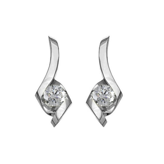 AFFY Natural Diamond Solitaire Stud Earrings In 14K Solid White Gold (1/4 Ct)
