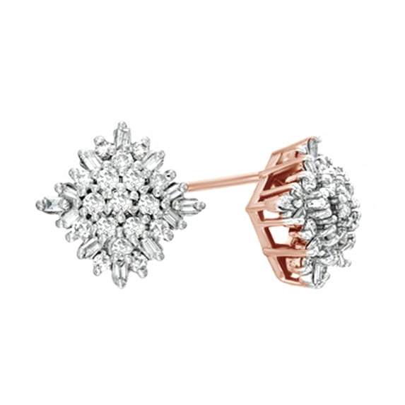 AFFY Natural Diamond Square Cluster Stud Earrings In 10K Solid Gold ( 1/2 Ct )