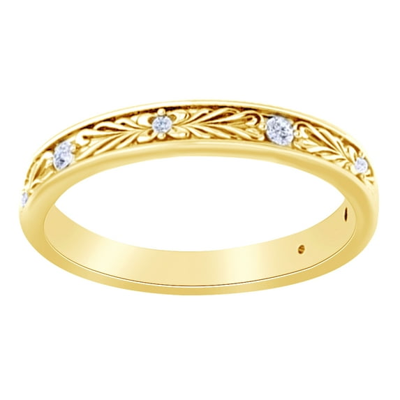 AFFY Natural Diamond Stackable Wedding Band Ring In 14k Solid Yellow Gold (0.08 Ct),Ring Size-5.5