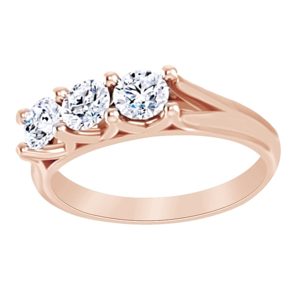 AFFY Natural Diamond Three Stone Engagement Band Ring In 14k Solid Rose Gold (0.75 Ct),Ring Size-12
