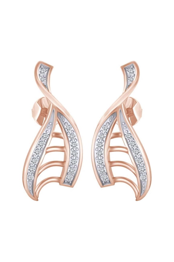 Natural Diamond Wave Stud Earrings 14k Solid Rose Gold 0.15 Cttw