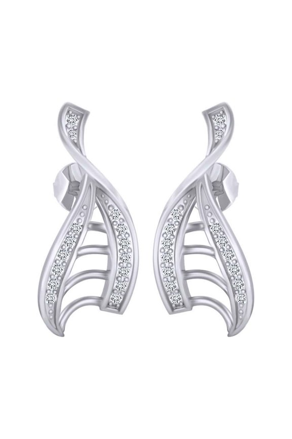 Natural Diamond Wave Stud Earrings 14k Solid White Gold 0.15 Cttw