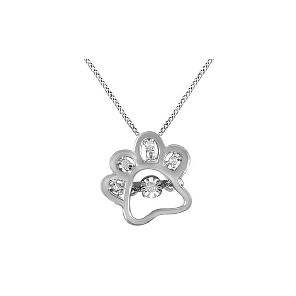 Natural Diamond White Gold Over Dog Paw Pendant Necklace in 14k White Gold Over Sterling Silver