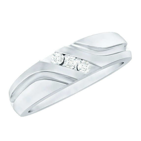Natural Diamond Wide Band Ring for Men, Channel Set Wedding Band (HI-SI Grade), 925 Sterling Silver, US 13.00
