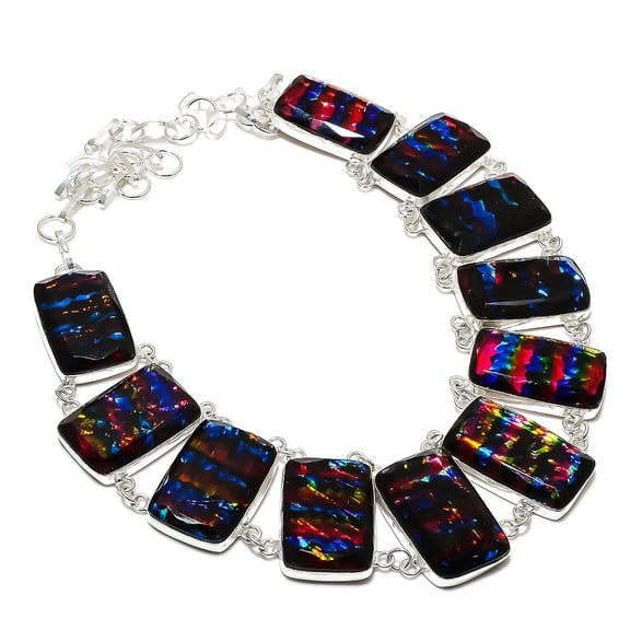 Natural Dichroic Glass Gemstone 925 Sterling Silver Jewelry Necklace 18"