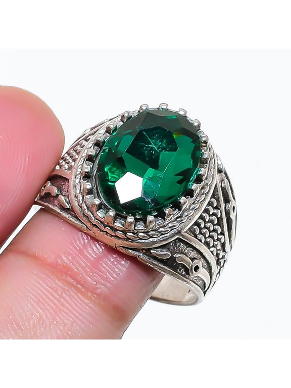 Natural Diopside Gemstone Handmade 925 Sterling Silver Jewelry Ring Size 9