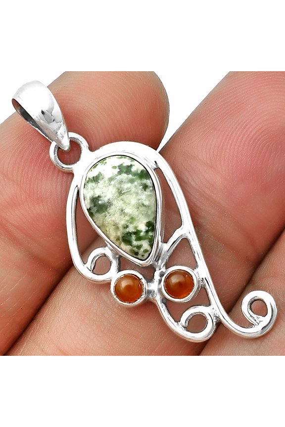 Natural Dioptase & Carnelian 925 Sterling Silver Pendant Jewelry P-1039 SDP139276