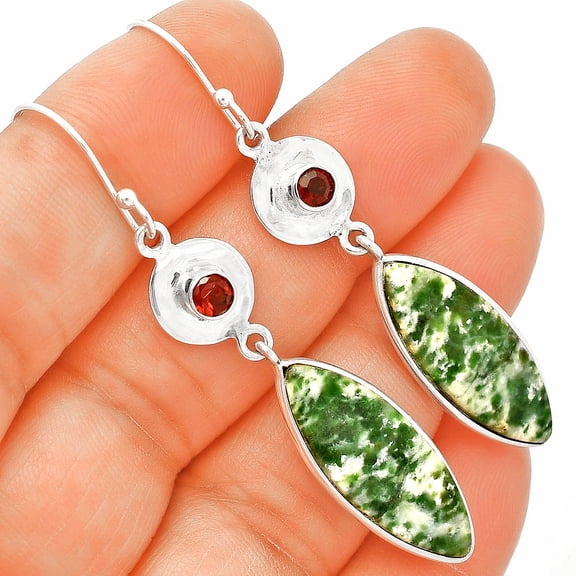 Natural Dioptase & Garnet 925 Sterling Silver Earrings Jewelry E-1081 SDE83850