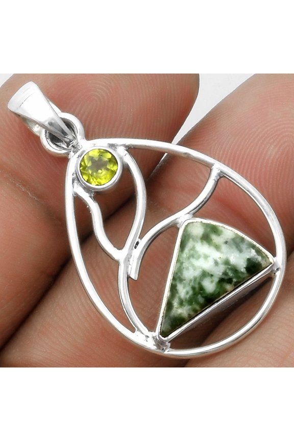 Natural Dioptase & Peridot 925 Sterling Silver Pendant Jewelry P-1572 SDP115764