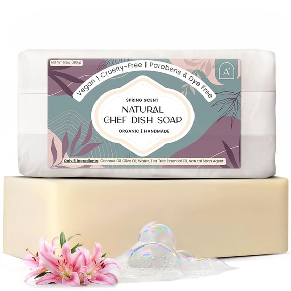 All Natural Dish Soap Bars - Bar Soap for Dishes, Biodegradeable Dish Soap Block, Kitchen Soap, All Natural Non Toxic, Low Waste Kitchen Dishwashing Bar Soap-Spring Scent (1 Pack, 6.3oz)
