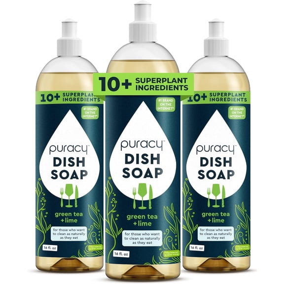 Natural Dish Soap Packs- Skin-Softening Plant-Based Dishwashing Soap, Non-Toxic Dish Soap, Organic Liquid Dishwashing Detergent Soap (Green Tea & Lime, 16 fl oz, 3 Pack)