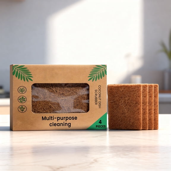 Natural Dish Sponge Scrubber -Plants Based Fiber Cleaning Wipe - Plastic Free Kitchen Scrub for Dishes Pots Pans - Biodegradable Non Scratch Scourer for Sink Countertop Stove Bathroom - 1 Pack