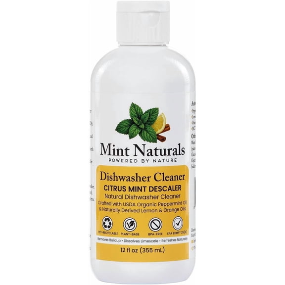 Natural Dishwasher Cleaner & Degreaser Liquid USDA Organic Peppermint Oil Formula That Helps Remove Limescale, Grease & Odor, 12 oz Made in USA by