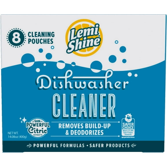 Natural Dishwasher Cleaner - Hard Water Citric Acid Cleaning Powder - Lemon Scented Eco-Friendly Dishwasher Cleaner & Deodorizer - 14.08 oz (8 Pack)