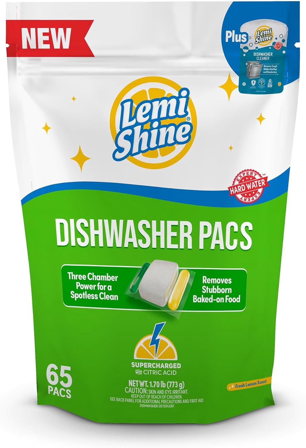 Natural Pacs with Dishwasher Cleaner Pouch - Eco Friendly Cleaning Supplies - 31.8 oz (65 Count)