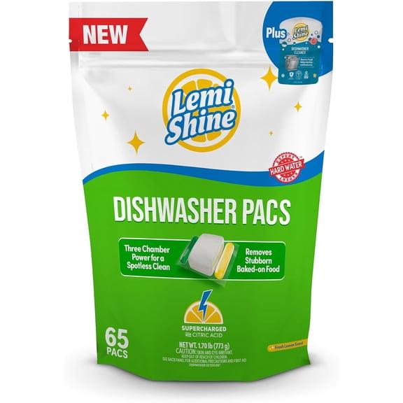 Natural Pacs with Dishwasher Cleaner Pouch - Eco Friendly Cleaning Supplies - 31.8 oz (65 Count)