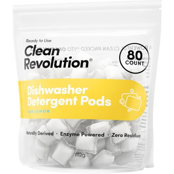 Natural Dishwasher Detergent Pods, 80 Pods, Enzyme Powered, No Chemical Additives, No Residue, Made in the USA
