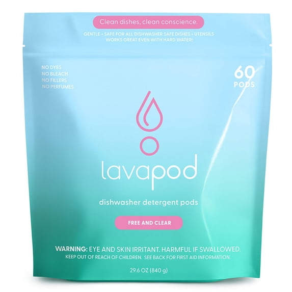 Natural Dishwasher Detergent Pods| Free and Clear (Unscented) Dish Tabs, Eco-Friendly Plant Based Enzymes | Leaves Dishes Sparkling, 60 Count