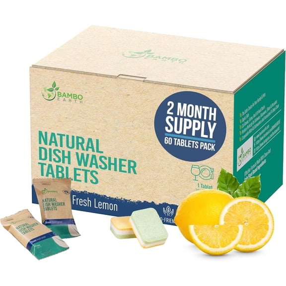 Natural Dishwasher Detergent Tablets - Plant Based Alternative Refill Pack Dishwashing Tabs - Eco-Friendly And Plastic Free Way To Cleaner Dishes - 30/60/90 Refills Dish Washer Soap Pods (60 Pack)