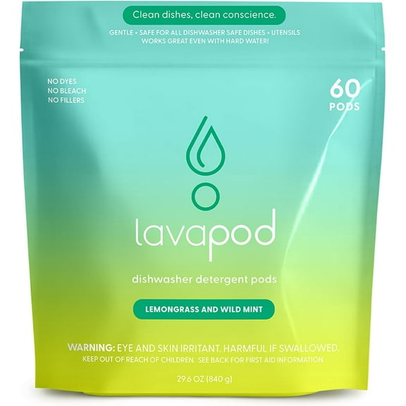 Natural Dishwasher Pods | Plant-Based Enzyme Dishwasher Detergent, Lemongrass & Wild Mint, Eco-Friendly, Tough on Grease & Food Residue, 60 Count