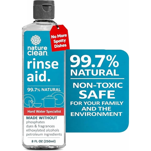 All Natural Dishwasher Rinse Aid Cleaner, Liquid Dishwasher Rinse Agent Spot-Free Glass & Cutlery in Hard Water, Non-Toxic Dish Washer Drying Agent & Stain Remover, 8 oz/250ml, Pack of 1