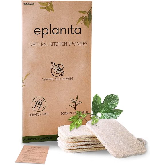 Natural Dishwashing Sponges (Pack of 6), Kitchen Eco Scrub Scourer, Natural Loofah Plant, Biodegradable and Zero Waste